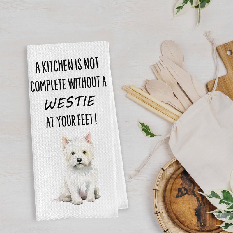 Geqtt Funny Westie Kitchen Towels - Westie Gifts Waffle Weave Dish Towels, West Highland White Terrier Dog Decorative Hand Tea Towel, 16x24 Inch - Image 4